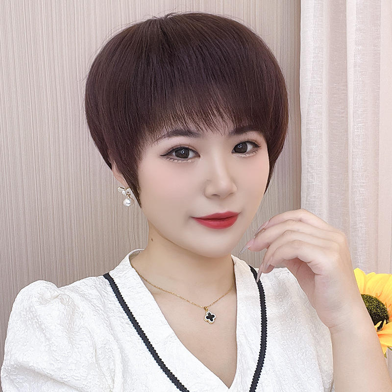 厂家批发假发头套女真人发丝中老年全手织短直发自然逼真修颜减龄