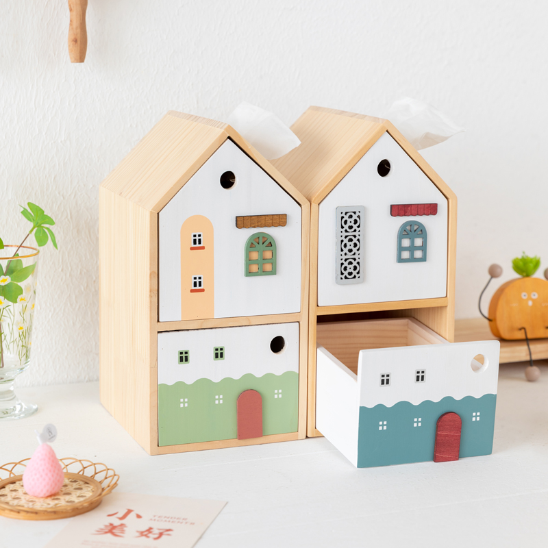 15n阿楹 法式餐桌纸巾盒小房子床头柜杂物收纳客厅摆件儿童抽纸装