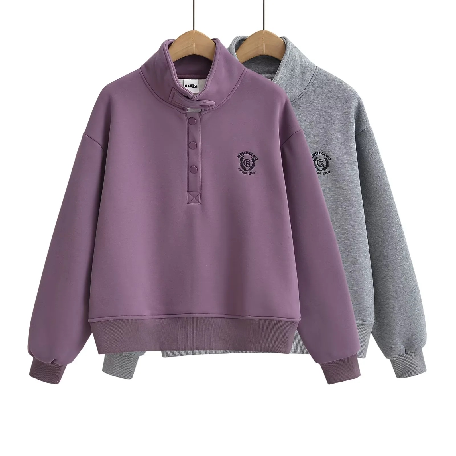 1674 韩版女装批发 2023冬季新款 加厚加绒立领宽松高领保暖卫衣