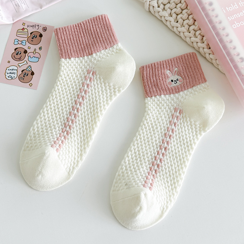 Wholesale Socks Women's Socks Combed Cotton Summer Thin Breathable Embroidered Pink Cotton Socks Student Socks Women's Short Stockings