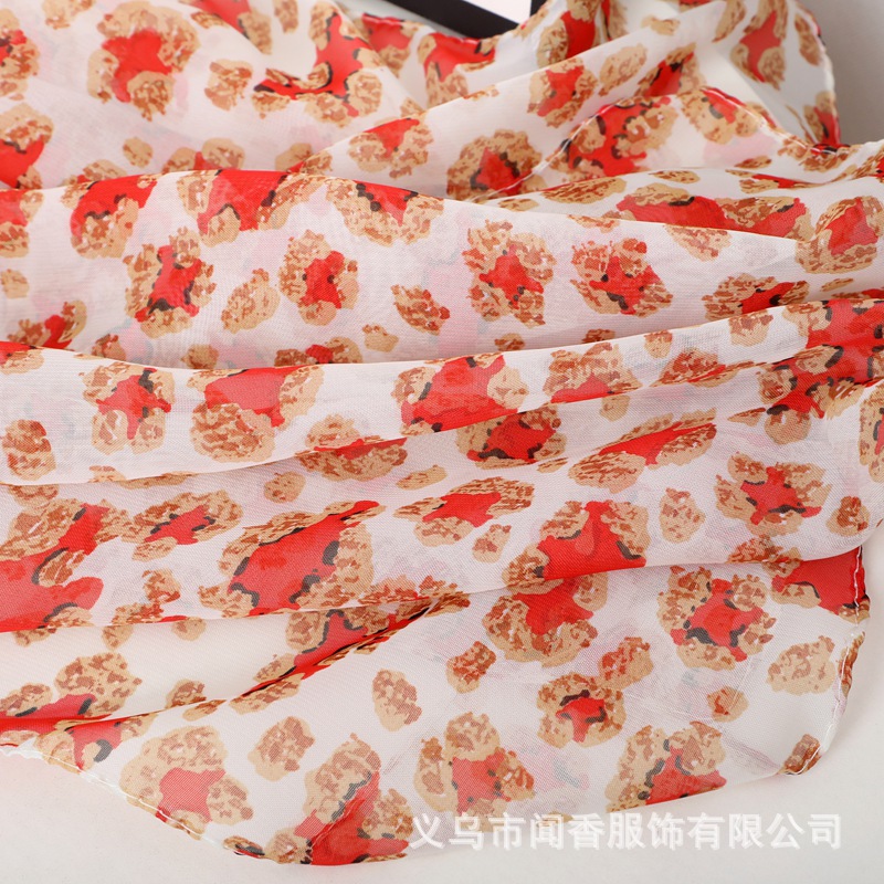 2023 Autumn and Winter New Chiffon Scarf for Middle-Aged and Elderly People Western Style Printed Scarf for Moms Young Fashion Scarf for Women