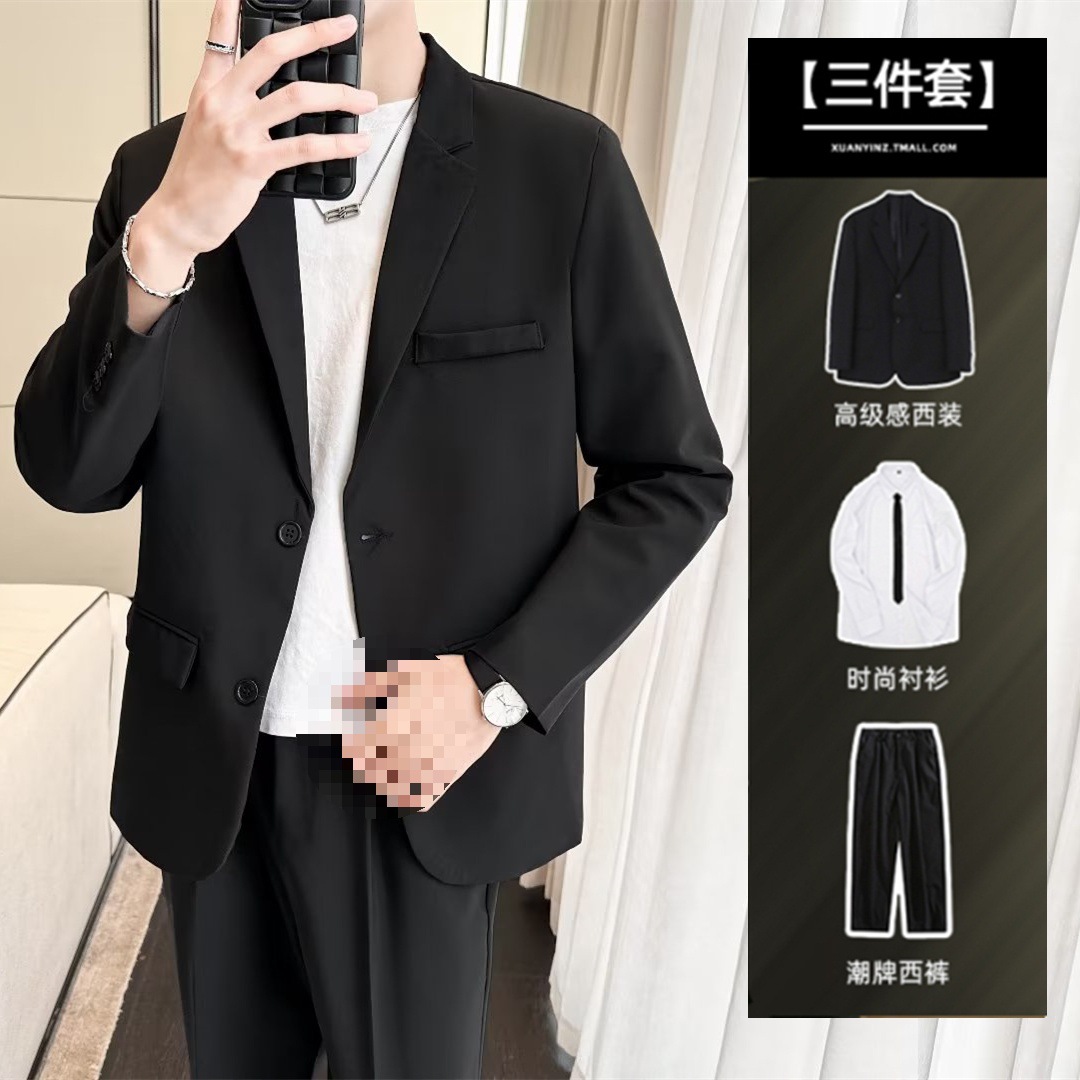 休闲西装外套男春秋季韩版潮流感痞帅学生小西服套装班服一套