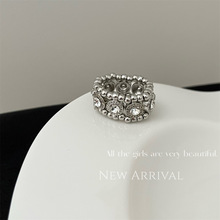 韩国金属有弹力的戒指ins博主同款指环叠戴小众设计手工串珠女戒