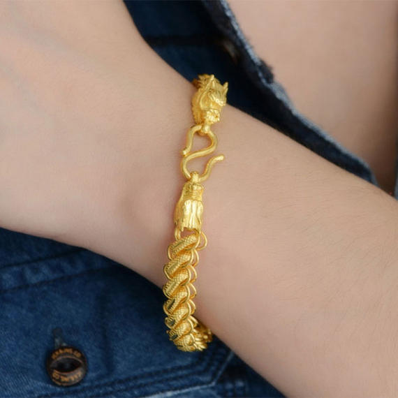 足金9999男女手链泰国四方龙骨大金链子龙头加粗显粗霸气老板链