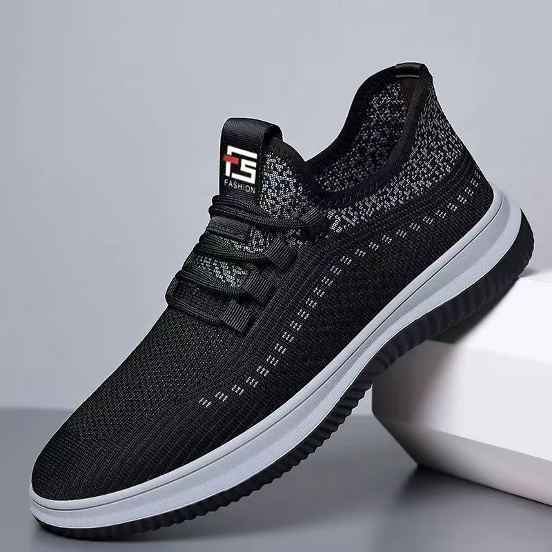 2023 Men's Shoes Spring and Summer New Flying Woven Breathable Casual Shoes plus Size Men's Suitable Mesh Slip-on Men's Shoes Casual Cross-Border