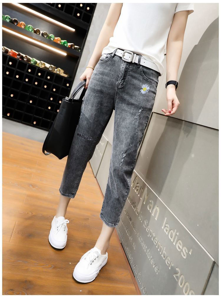 2020新款牛仔裤女新款破洞乞丐八分老爹裤宽松高腰显瘦九分哈伦裤