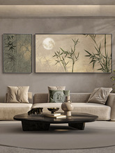 新中式客厅装饰画禅意沙发背景墙壁画竹报平安茶室布置两联挂画