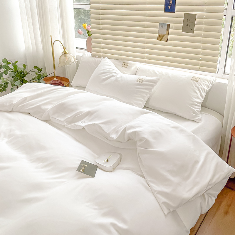 酒店风床上用品四件套宾馆民宿被套床单床笠4件套全白纯白色被单
