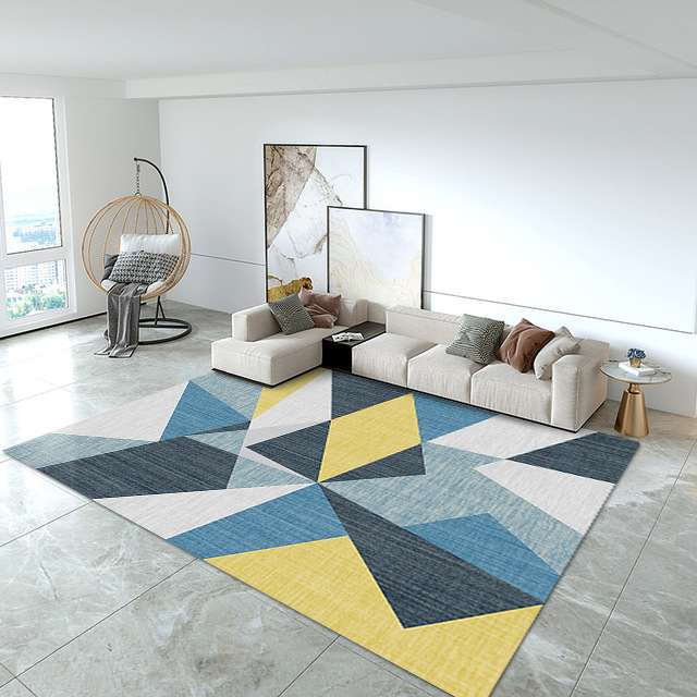 Living Room Carpet New Geometric Pattern Household Living Room Crystal Velvet Carpet Floor Mat Modern & Minimalism Bedroom Carpet