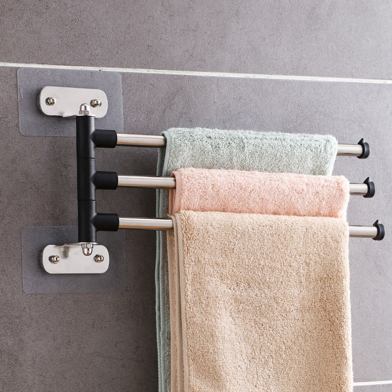 Towel Rack Rotating Stainless Steel Punch-Free Toilet Bathroom Towel Bar Single Rod Toilet Kitchen Hanging Rag Rack