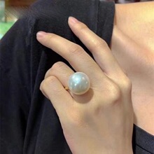 诸暨珍珠戒指16mm贝珠大女s银镀金澳白指环气质生日批发厂家