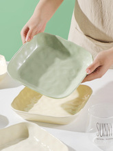 2023年新款奶白奶绿色盘子菜盘家用陶瓷方盘圆盘8英寸大号深汤盘