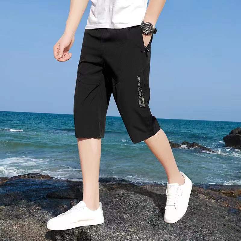 Summer Casual Sports Large Size Cropped Pants Men's Shorts Beach Quick-Dry Pants Men's Ice Silk Pants Loose Pants Men