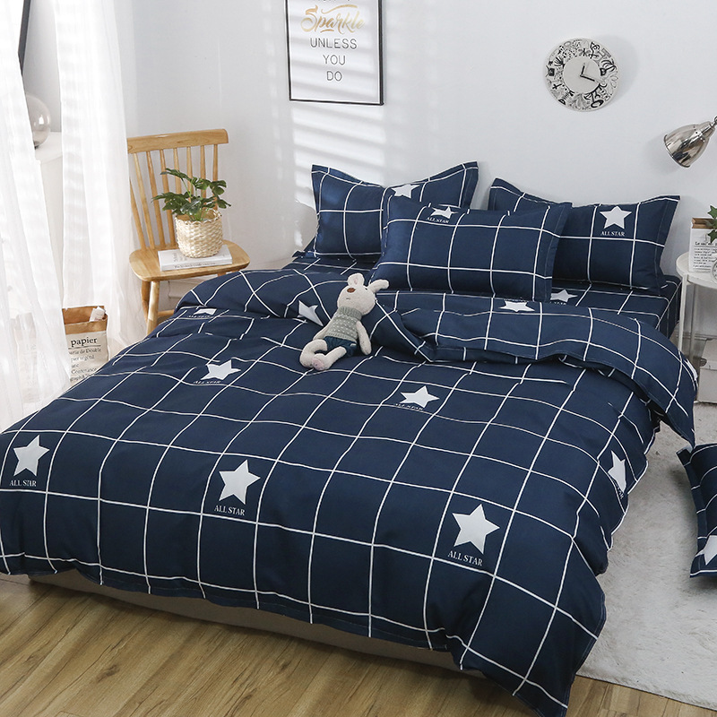 Aloe Cotton Four-Piece Set Active Printing Thickened Brushed Bed Sheet Quilt Cover Skin-Friendly Comfortable Student Dormitory Factory Wholesale