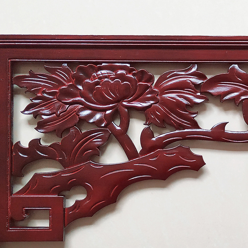 东阳木雕花角中式实木角花贴花仿古装修吊顶垭口角背景门楣牡丹
