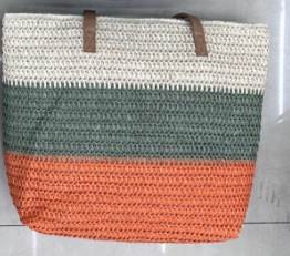 Spot Three-Color Stitching Straw Bag