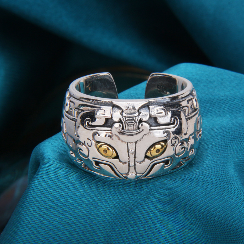 独特饕餮男士戒指单身复古小众男潮个性开口ins潮男食指礼物