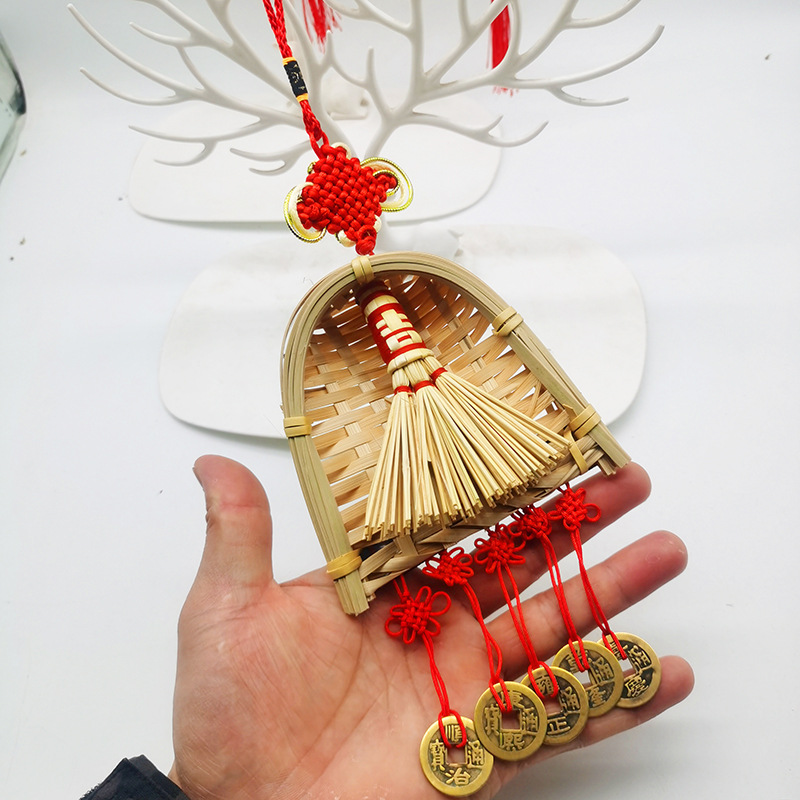 Dragon Boat Festival Flower Bonsai Pendant Five Emperors Copper Coins Wind Chimes Broom Dustpan Pendant Moving into the New House Door Handle Hanging