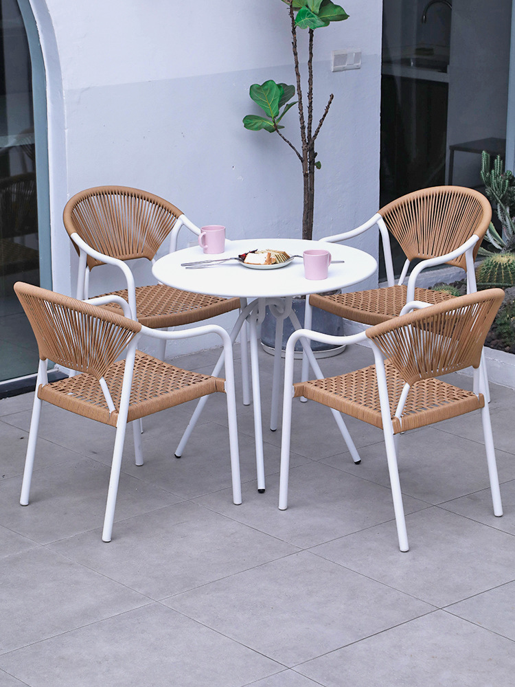户外桌椅北欧藤编织带椅铝合金防水组合庭院花园露台阳台室外桌椅