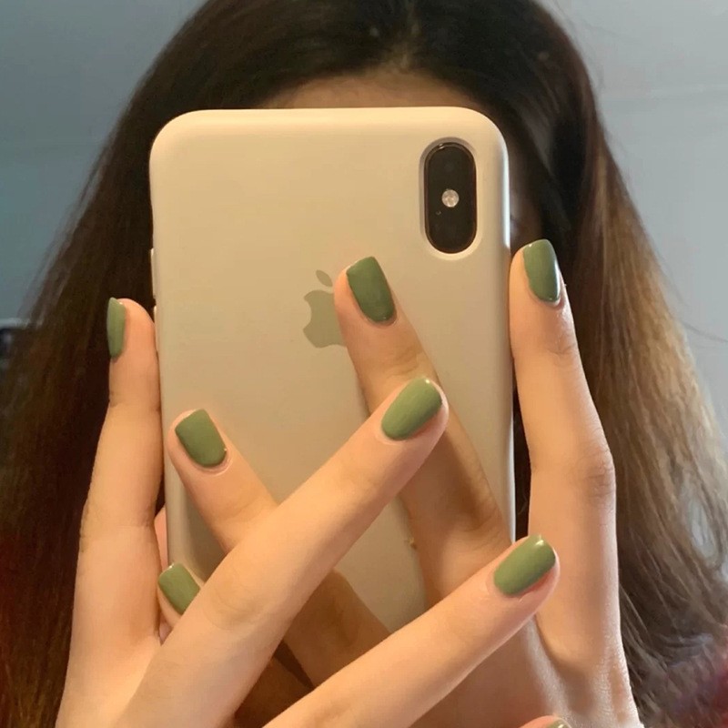 纯色抹茶绿短款浅绿色成品美甲贴片纯色可拆卸假指甲穿戴甲