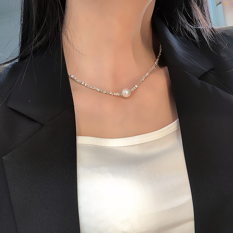 Light Luxury S925 Sterling Silver Women's Silver Pearl Necklace Women's Clavicle Chain Niche Design Ins Trendy New All-Matching