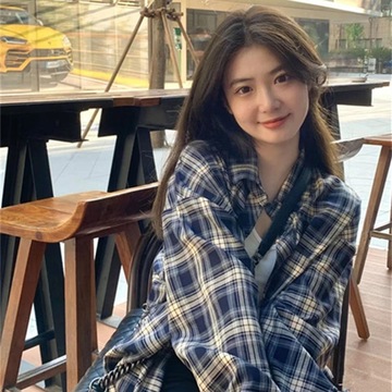 港风女装甜美格子开衫夏季防晒衬衫外套女设计感上衣小众美式衬衣