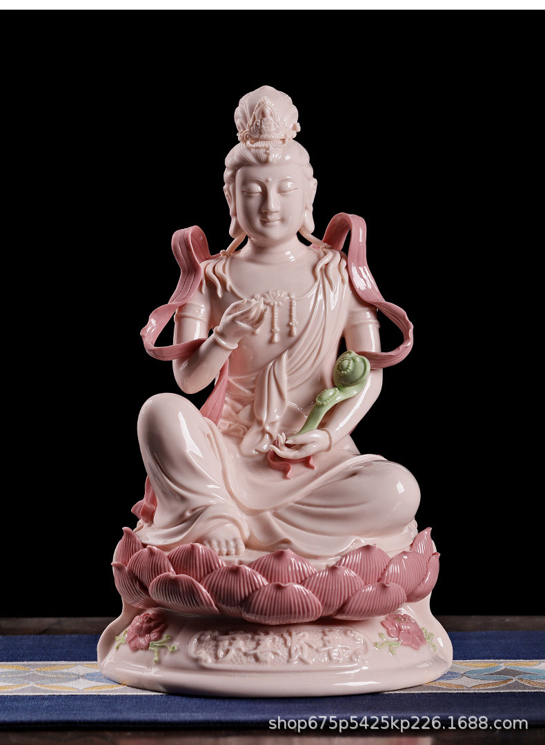 宴扬艺瓷白瓷佛像文殊普贤菩萨陶瓷坐骑摆件佛像居家供奉摆件