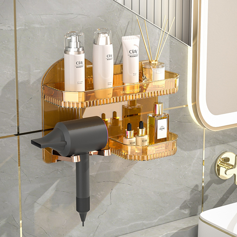 Light Luxury Bathroom Rack Hair Dryer Wall-Mounted Bracket Light Luxury Punch-Free Cosmetics Storage Rack Wholesale