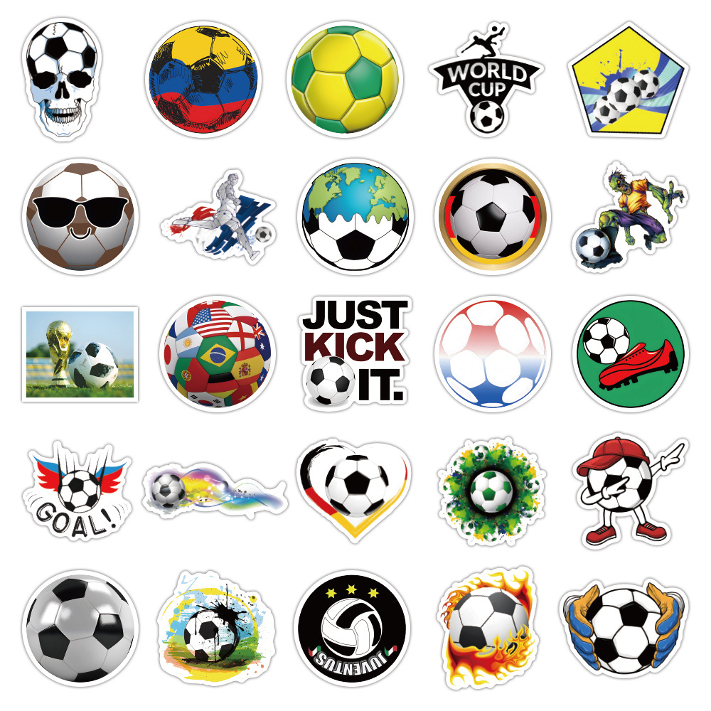 50张新款卡通足球运动贴画行李箱笔记本文具盒头盔涂鸦贴纸批发