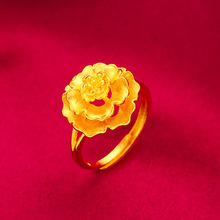 批发越南沙金开口戒指女士仿真金三层花朵食指指环新娘结婚金饰品