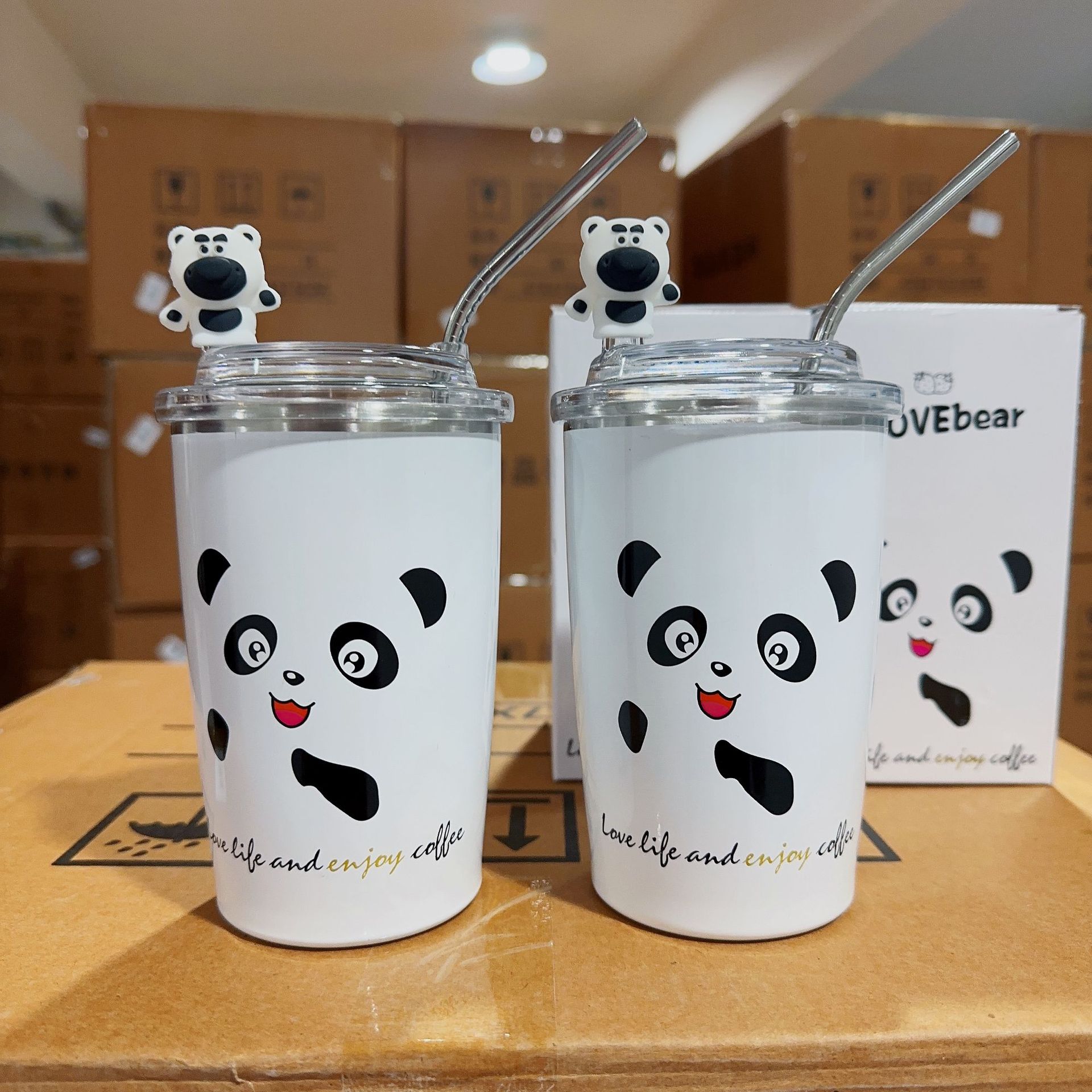 Yiwu Anli New Strawberry Bear Panda Cartoon Minimalist Cup 304 Stainless Steel Student Insulated Straw Cup