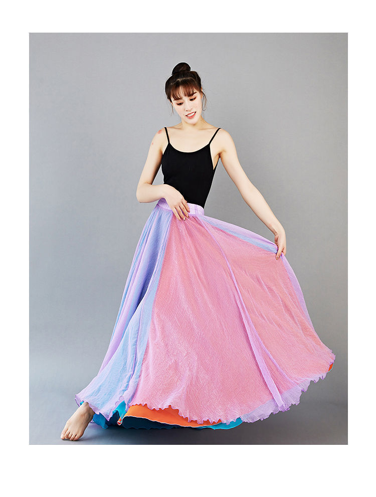 720度大摆舞蹈裙女古典舞纱裙飘逸轻薄中国民族风半身裙大摆长裙
