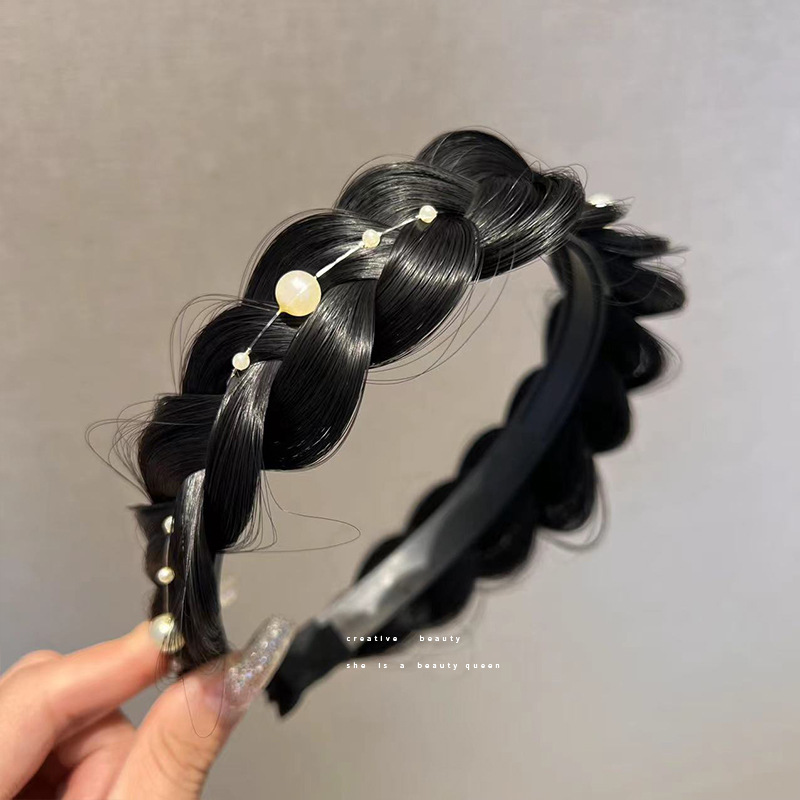 Internet Influencer Pearl Twist Braid Wig Hair Hoop Fishbone Plaits Fluffy Non-Slip Face Washing out High Skull Top Hairpin Hair Ornaments