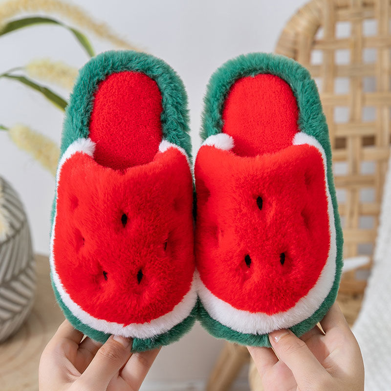 Watermelon Boys and Girls Autumn and Winter Shoes Indoor Home Children Cute Cotton Slippers New Plush Shoes Cotton Slippers