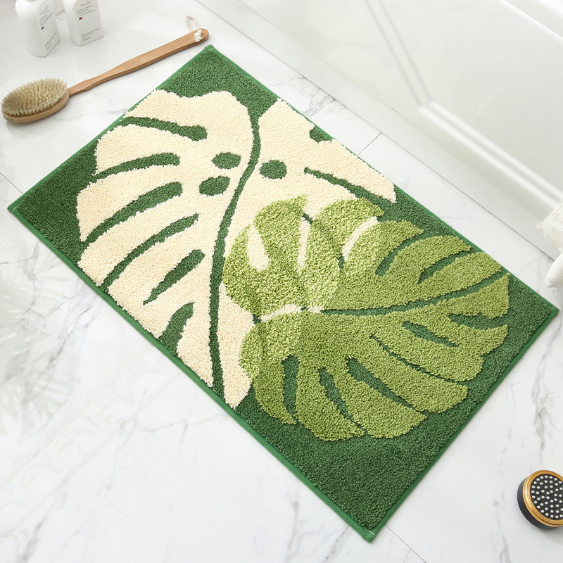 INS Light Luxury Leaves Plant Jacquard Bathroom Non-Slip Mat Absorbent Floor Mat Doormat Non-Slip Floor Mat Bedroom Carpet