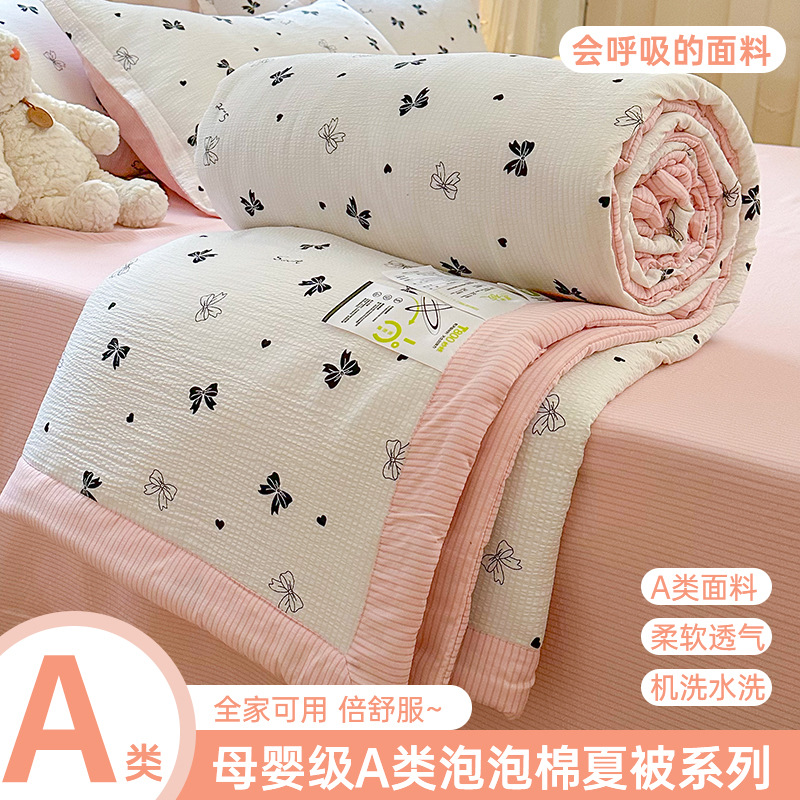 2024 New Class a Skin-Friendly Fresh Printed Bubble Cotton Summer Quilt Four-Piece Set Airable Cover Wholesale Summer Quilt