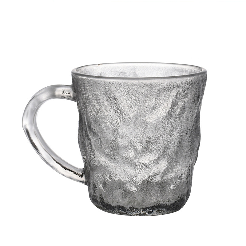 Factory Sales Ins Glacier Pattern Glass Cup Handle Beer Cup Coffee Drink Cup Boiled Water Men and Women Frosted Glass Cup