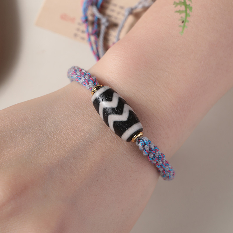 藏式纯手工编织手搓棉绳可调节手链国潮民族风男女款天珠玛瑙手链