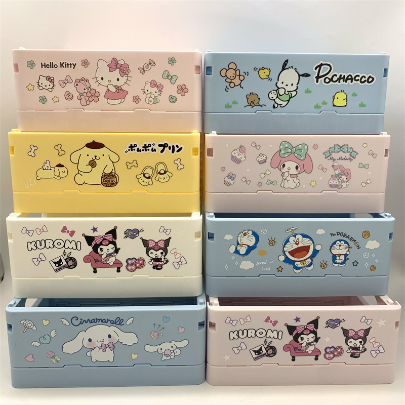 Foreign Trade Sanrio Clow M Folding Container Big Ear Dog Melody Hello Kitty Jenga Desktop Storage Rack Batch