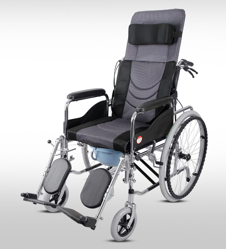 轮椅折叠轻便小带坐便家用可躺手动推车老年人残疾便携多功能代步