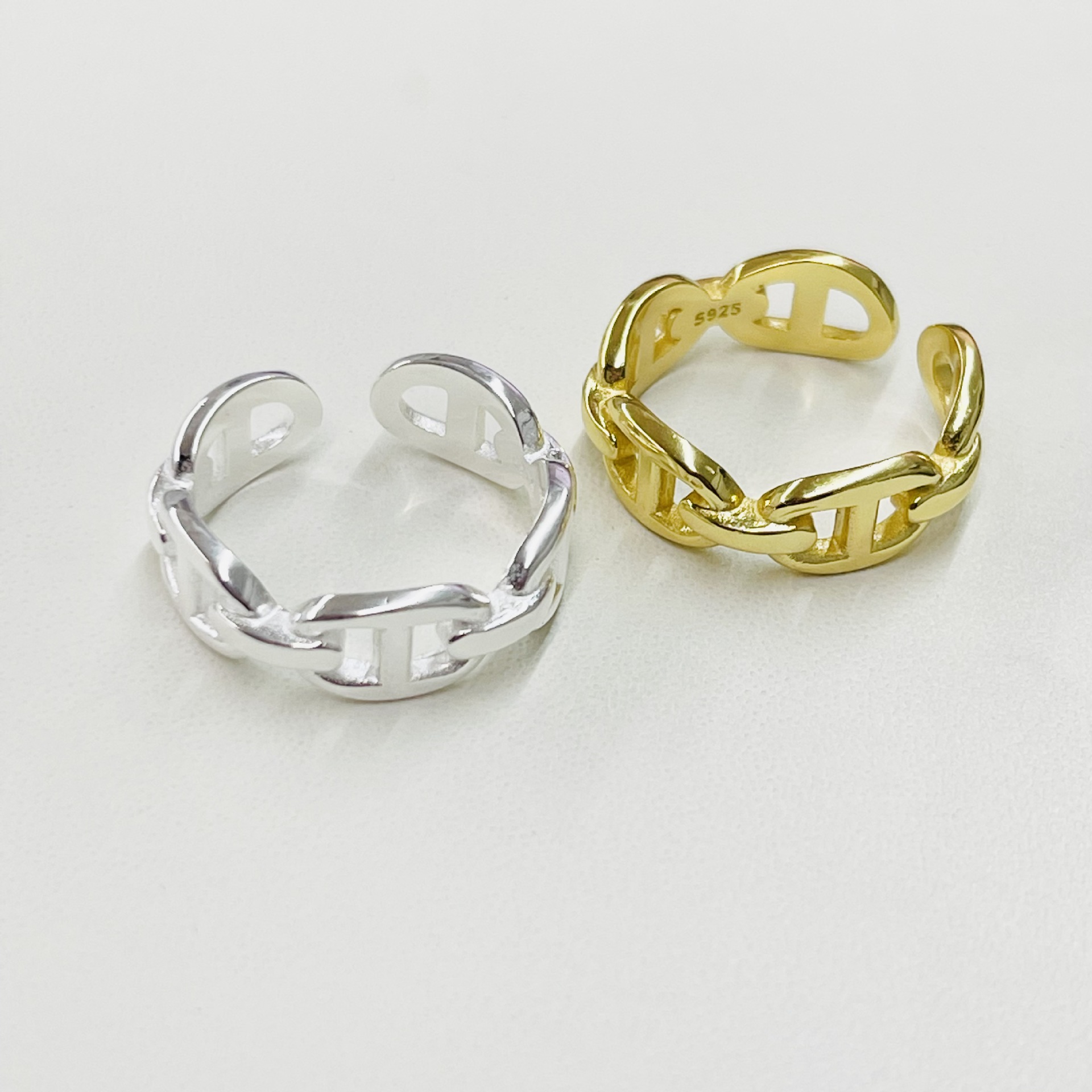 日韩s925纯猪鼻子戒指女个性简约戒指环环相扣开口戒指指环5447l