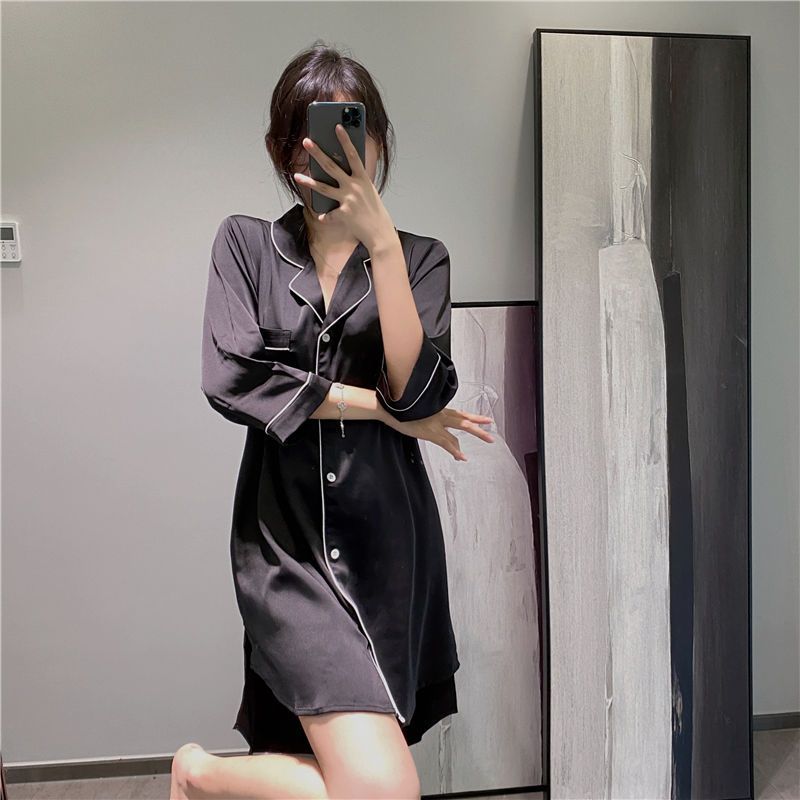 Shirt Pajamas Women's Nightdress 2022 Internet Hot New Summer Thin Shirt Ice Silk Summer Style Dress