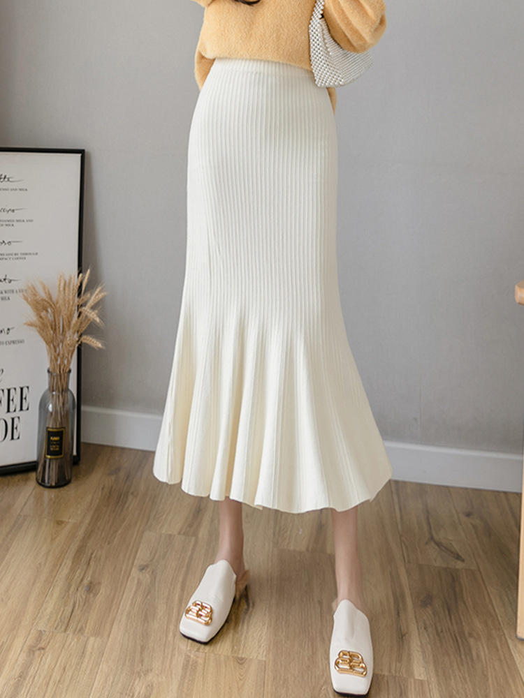 鱼尾包臀裙女2022秋冬新韩版修身针织荷叶边高腰显瘦中长款半身裙