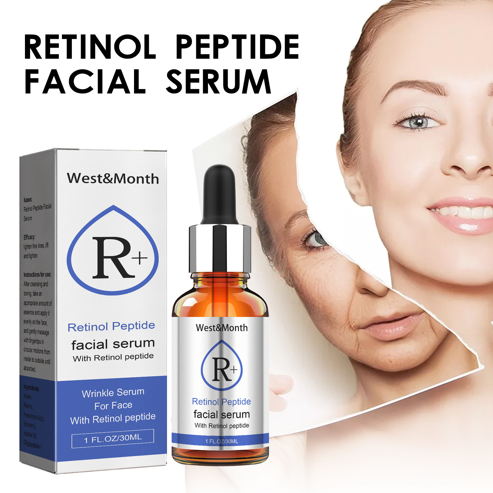 West & Month Retinol Facial Essence Fading Wrinkle Firming Anti-Wrinkle Moisturizing Smooth Brightening Skin Care Solution