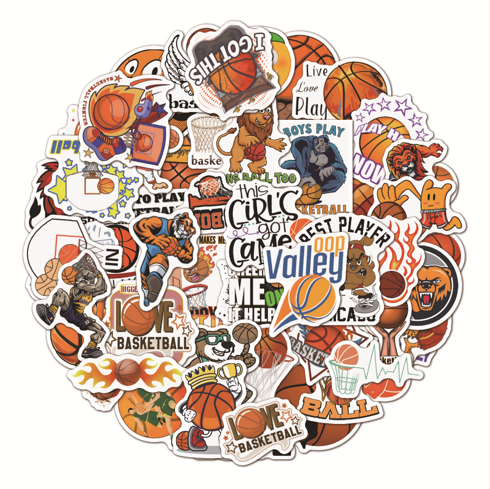 50张跨境运动款式篮球贴纸拉杆箱手机壳头盔摩托车贴画外贸批发