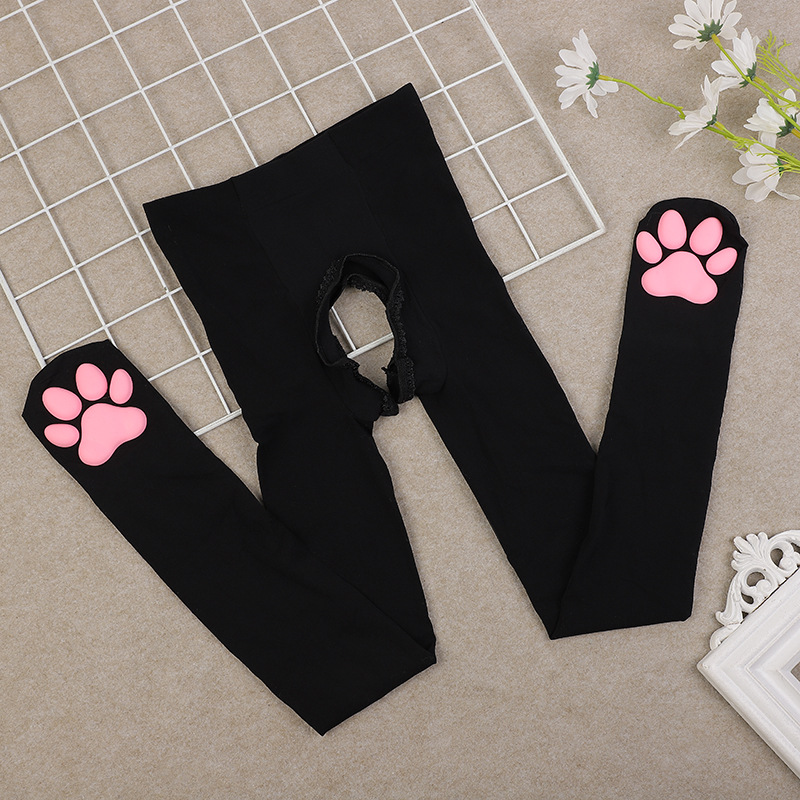洛丽塔lolita猫爪丝袜立体肉垫 情趣开档黑丝袜 3d猫爪袜连裤袜