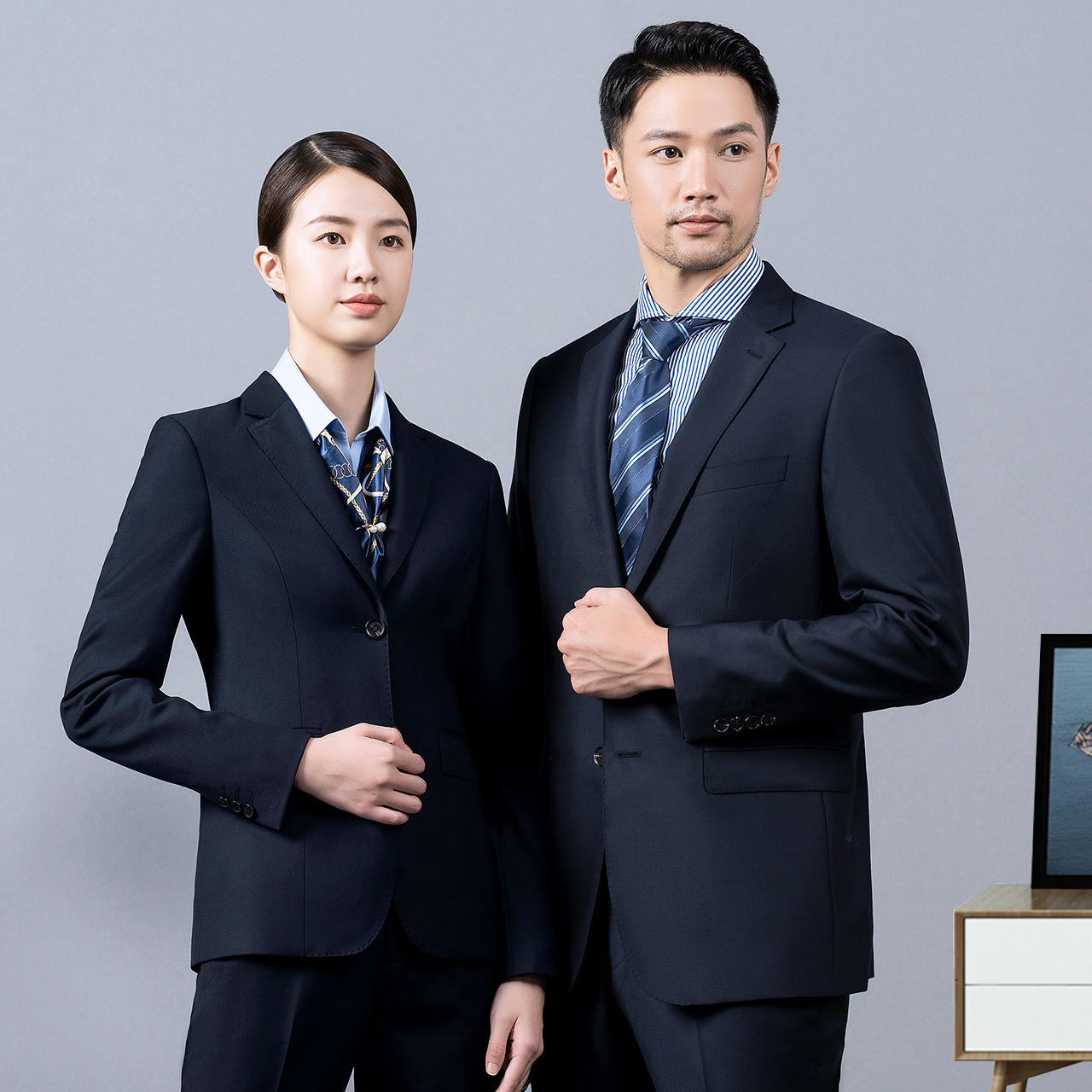 藏青色男士西装男西装套装男女西服保险房地产销售员职业装工作服