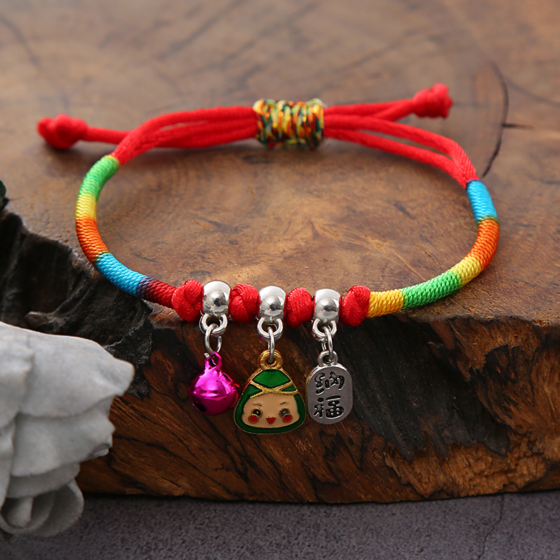 Dragon Boat Festival Zongzi Bracelet Handmade Weaving Ethnic Style Red Rope Colorful Braided Rope Alloy Rabbit Carrying Strap Small Gift Wholesale