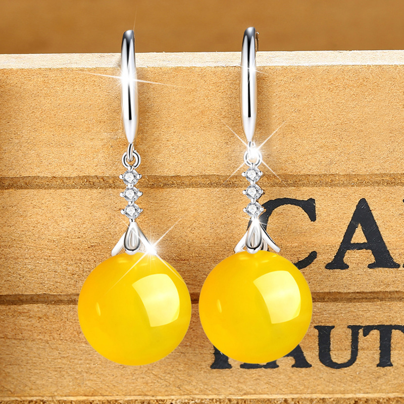 Natural Blue White Green Agate Earrings Female Zircon Carnelian Long Earrings Yellow Gem Ear Hook Plated 925 Silver Earrings