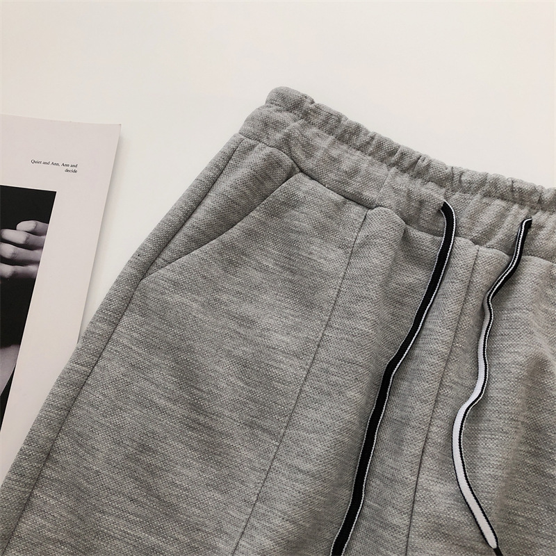 白色珠地棉休闲运动裤女2022韩版显瘦高腰学生九分小个子束脚卫裤